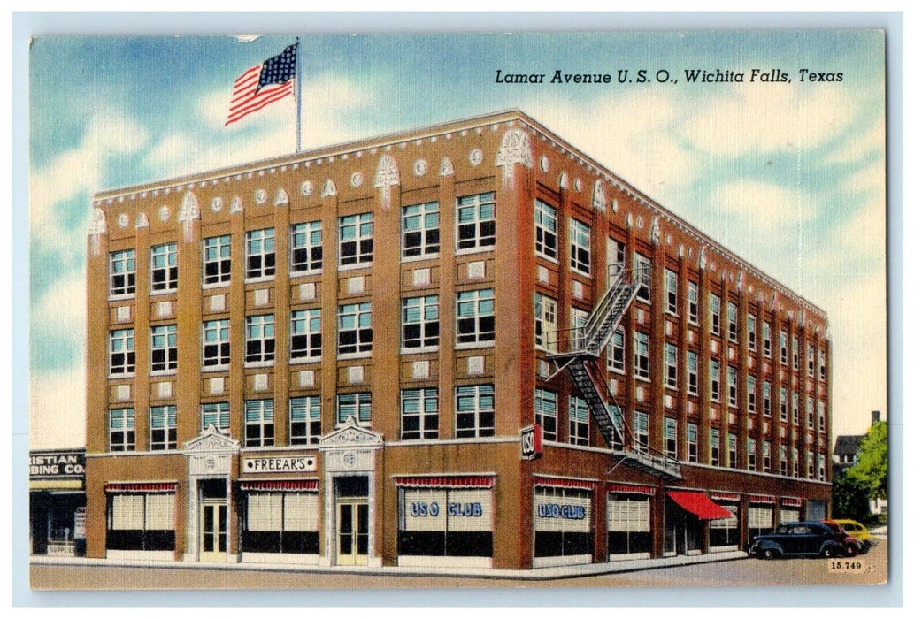 c1940's Lamar Avenue U.S.O Club Building Wichita Falls Texas TX Vintage Postcard