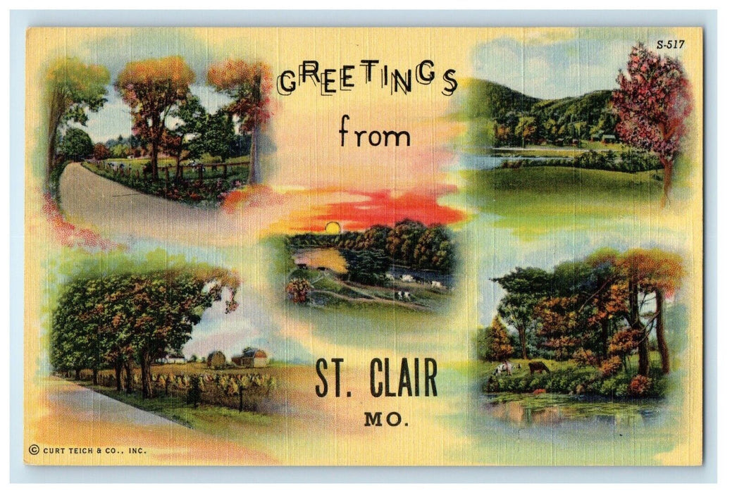 c1940's Greetings From St. Clair Missouri MO, Multiview Vintage Postcard