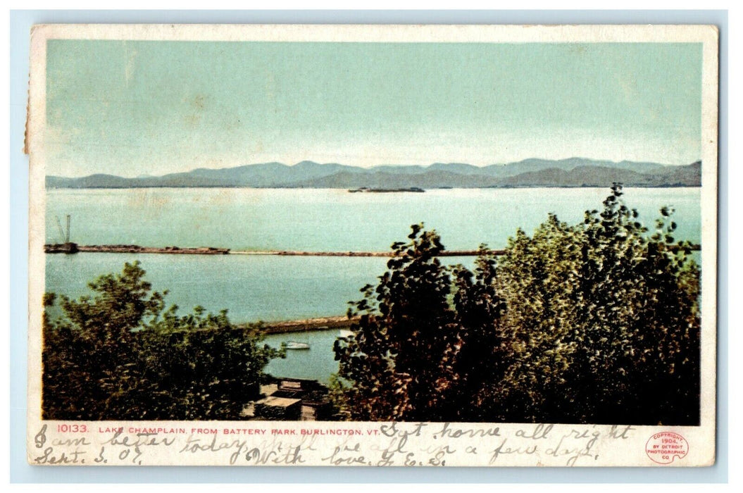 1907 Lake Champlain From Battery Park Burlington Vermont VT Antique Postcard