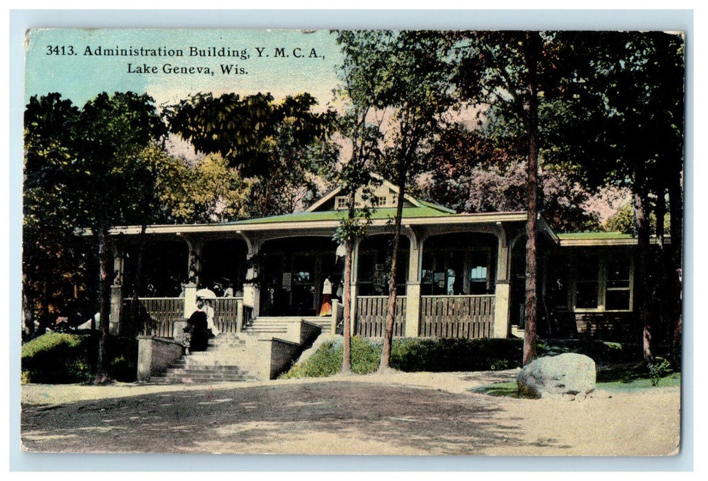 1911 Administration Building YMCA Lake Geneva Wisconsin WI Antique Postcard