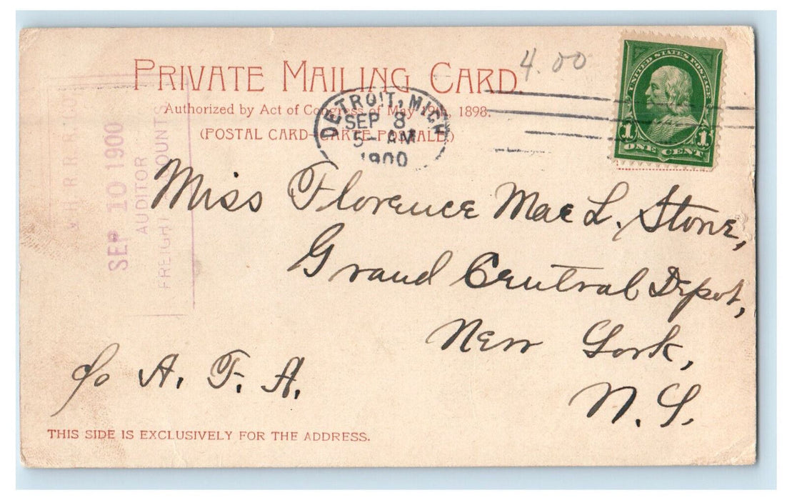 1900 Grisworld Street, Railroad Auditor Freight, Count Detroit MI PMC Postcard