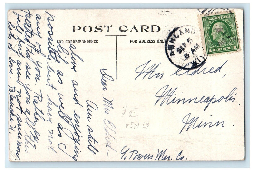 1912 Dutch Girl Too Busy Rite Ashland Wisconsin WI Pennant Antique Postcard