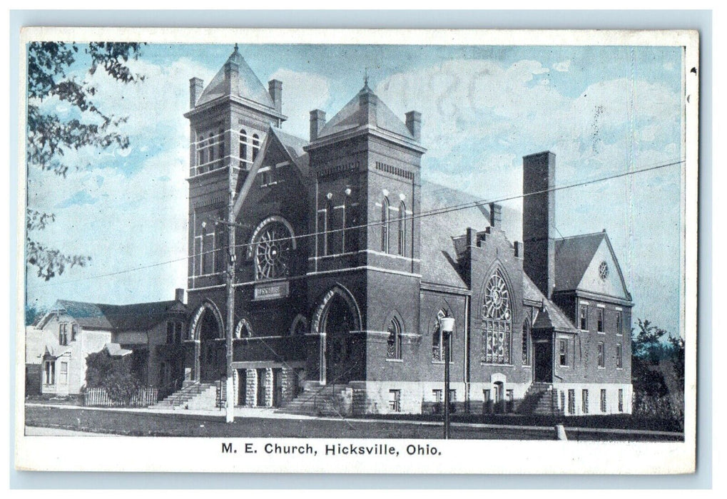 c1920's M.E Church Street View Hicksville Ohio OH Unposted Vintage Postcard