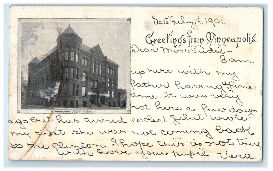 1901 Minneapolis Public Library, Greetings from Minneapolis MN PMC Postcard