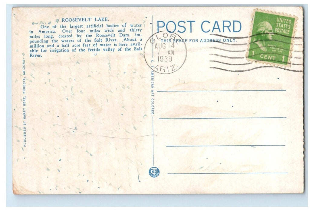 1939 Lake Roosevelt Apache Trail At Night Boat Scene Arizona AZ Vintage Postcard