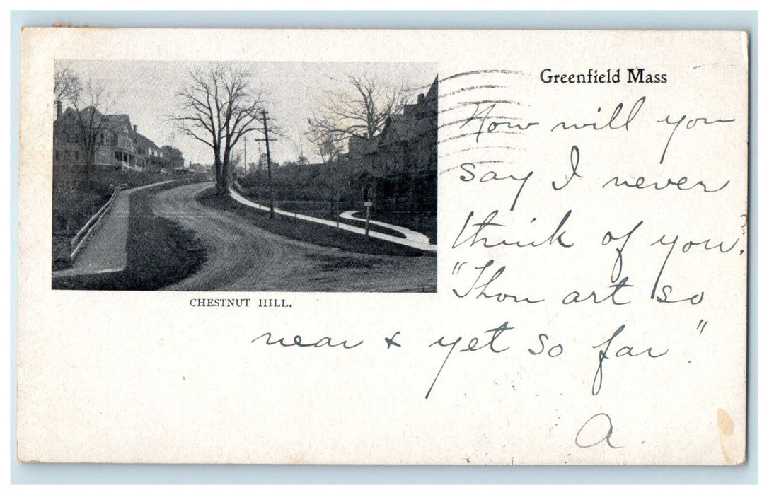 1905 Chesnut Hill, Greenfield Massachusetts MA Turners Falls MA PMC Postcard
