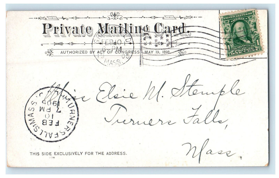 1905 Chesnut Hill, Greenfield Massachusetts MA Turners Falls MA PMC Postcard