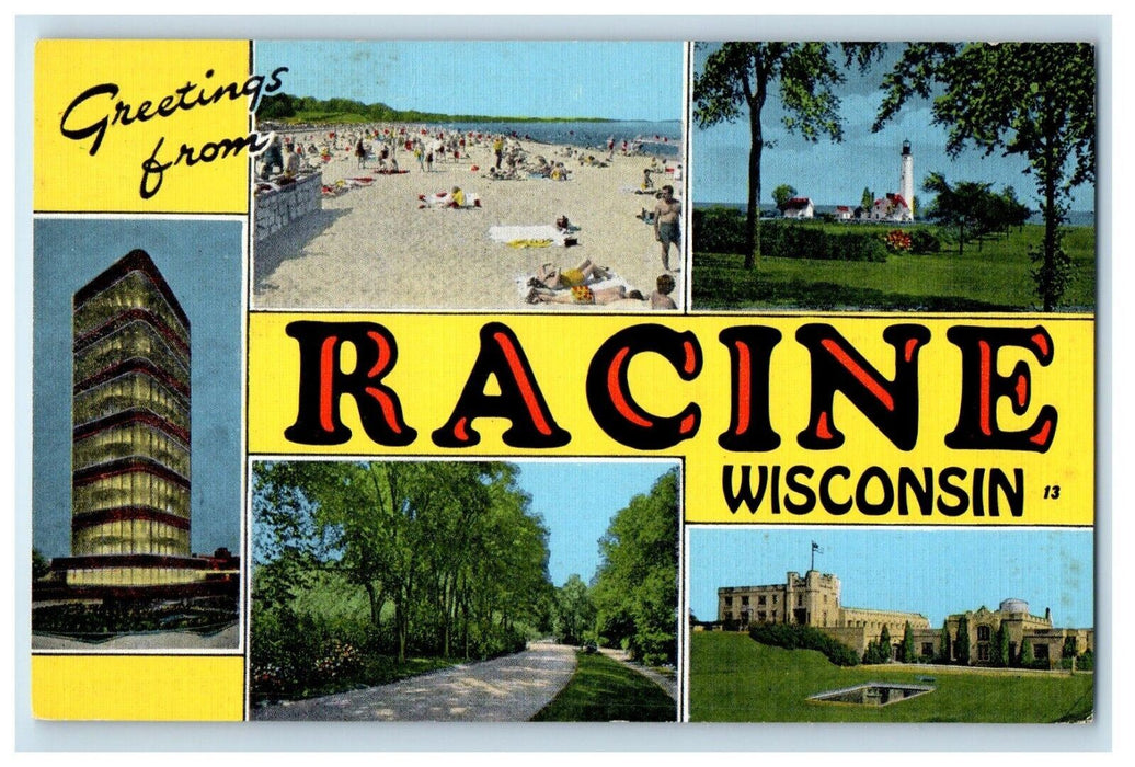 Greetings From Racine Wisconsin WI, Multiview Vintage Postcard