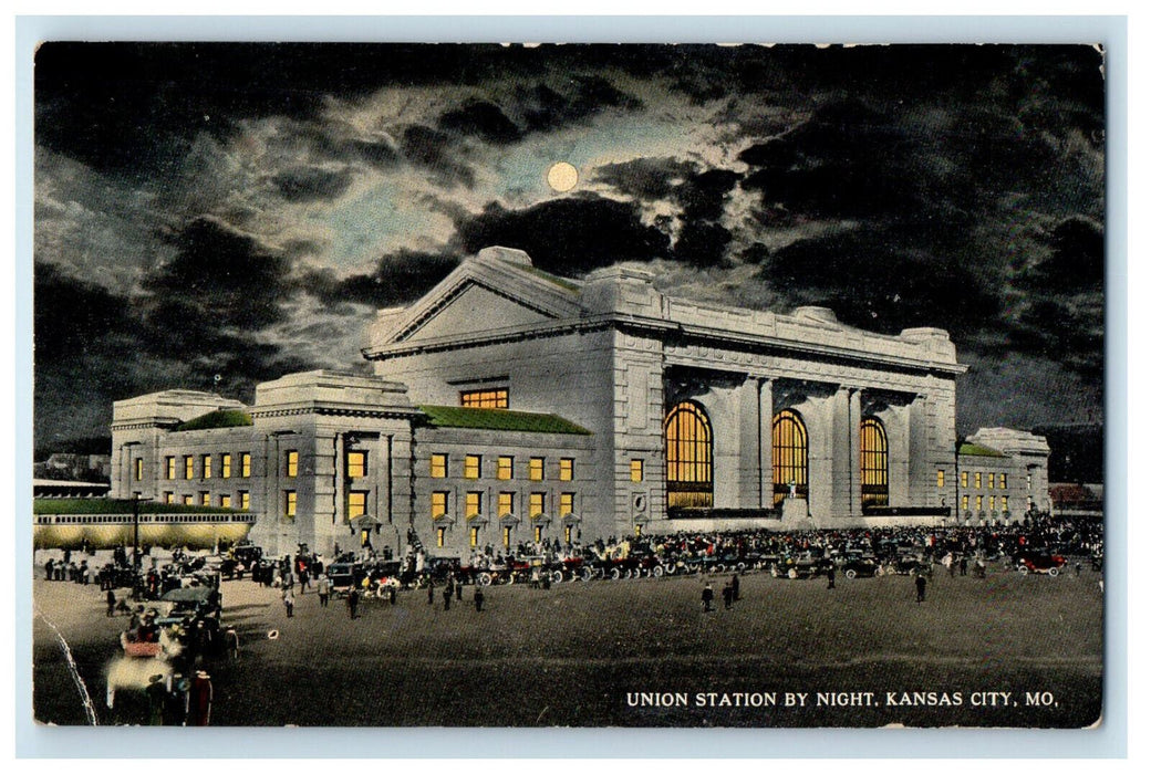 c1910s Union Station By Night, Kansas City Missouri MO Unposted Postcard