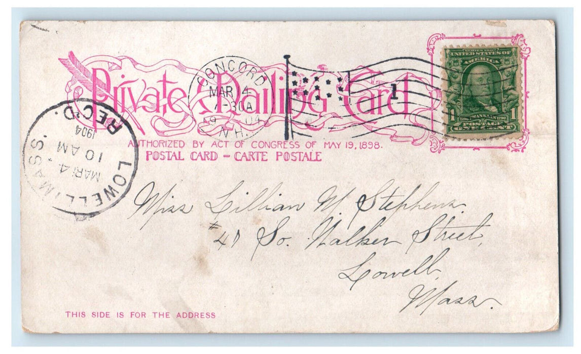 1904 US Govt. Building Concord New Hampshire NH Lowell MA Posted PMC Postcard