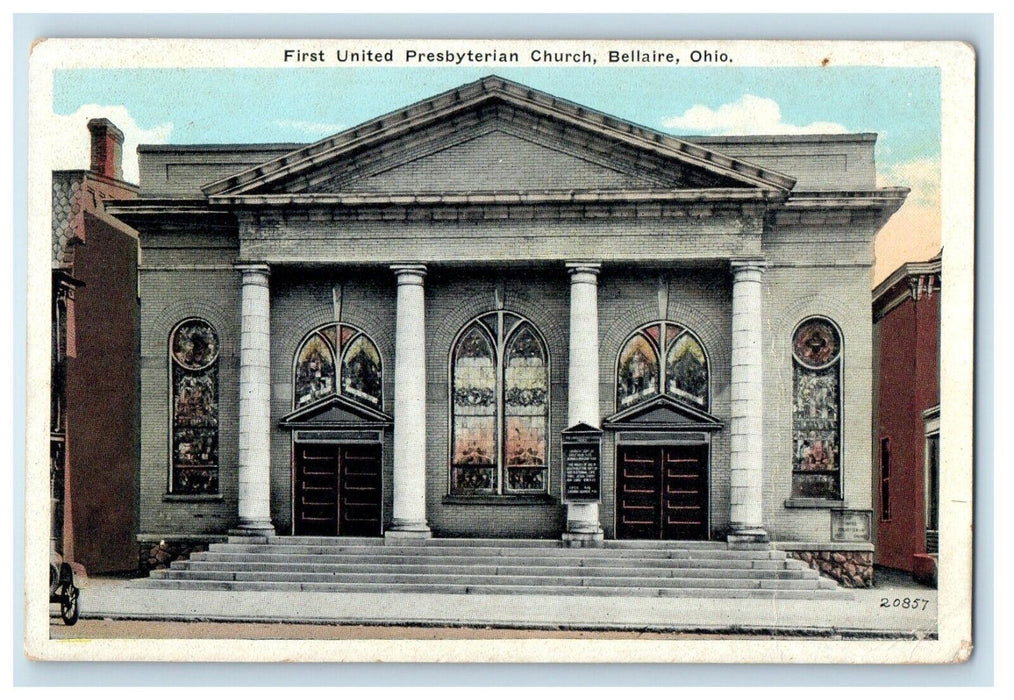 Bellaire Ohio OH, First United Presbyterian Street View Vintage Postcard