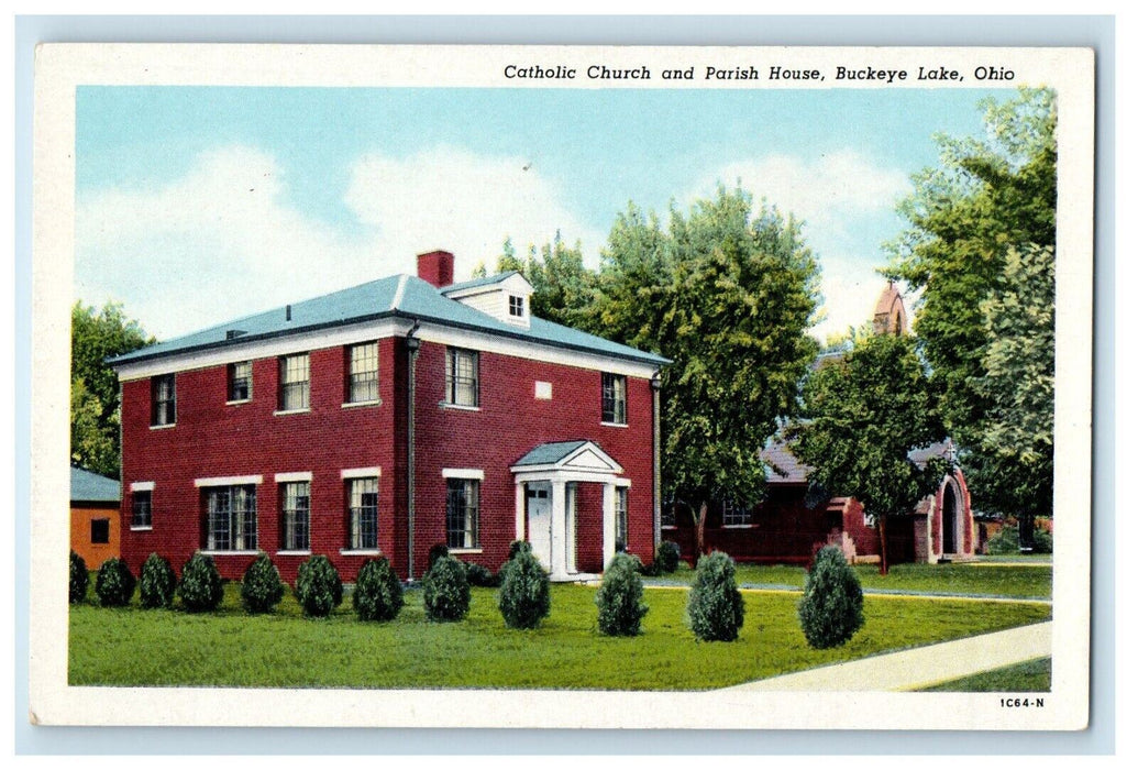 Catholic Church And Parish House Buckeye Lake Ohio OH Vintage Postcard