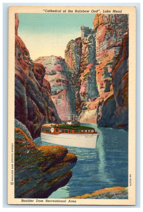 Cathedral Rainbow God Lake Mead Boulder Dam Recreational Area Boat Postcard