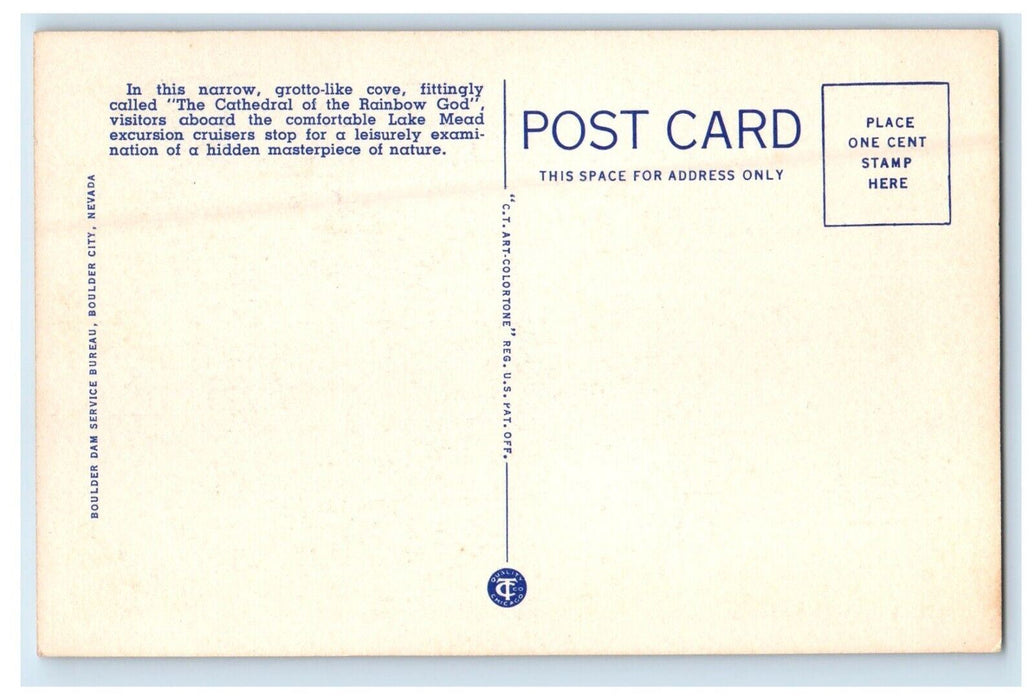 Cathedral Rainbow God Lake Mead Boulder Dam Recreational Area Boat Postcard