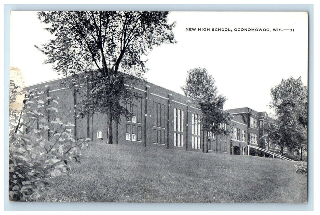New High School Building Oconomowoc Wisconsin WI Vintage Postcard
