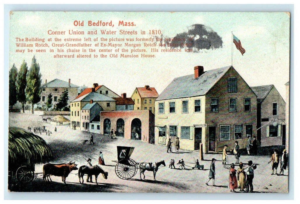 1909 Corner Union And Water Streets Old Bedford Massachusetts MA Postcard