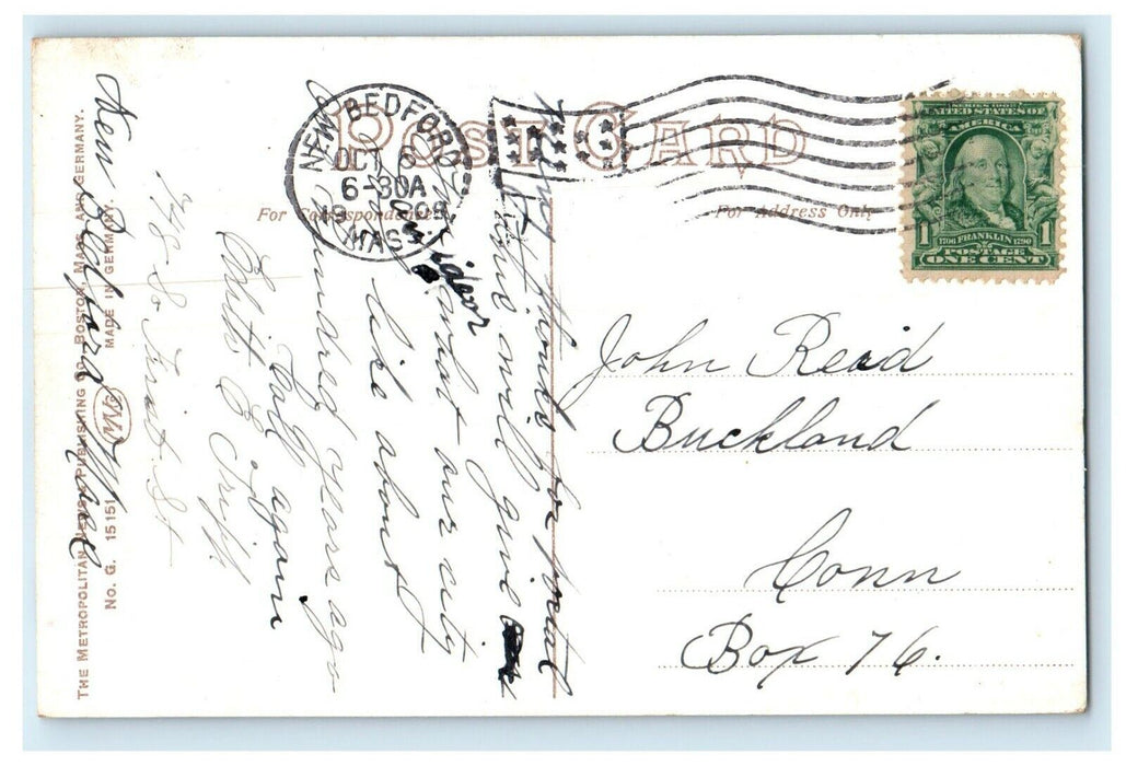1909 Corner Union And Water Streets Old Bedford Massachusetts MA Postcard