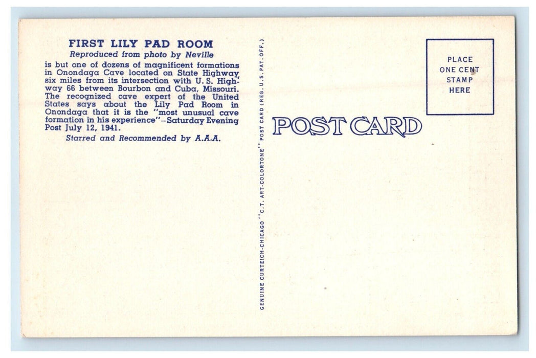 c1940's The Lily Pad Room Onondaga Cave Leasburg Missouri MO Vintage Postcard