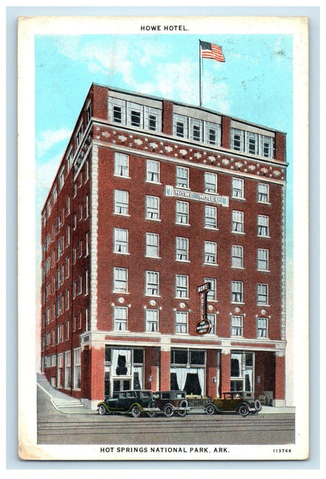 1934 Howe Hotel Building Cars Hot Spring National Park Arkansas AR Postcard