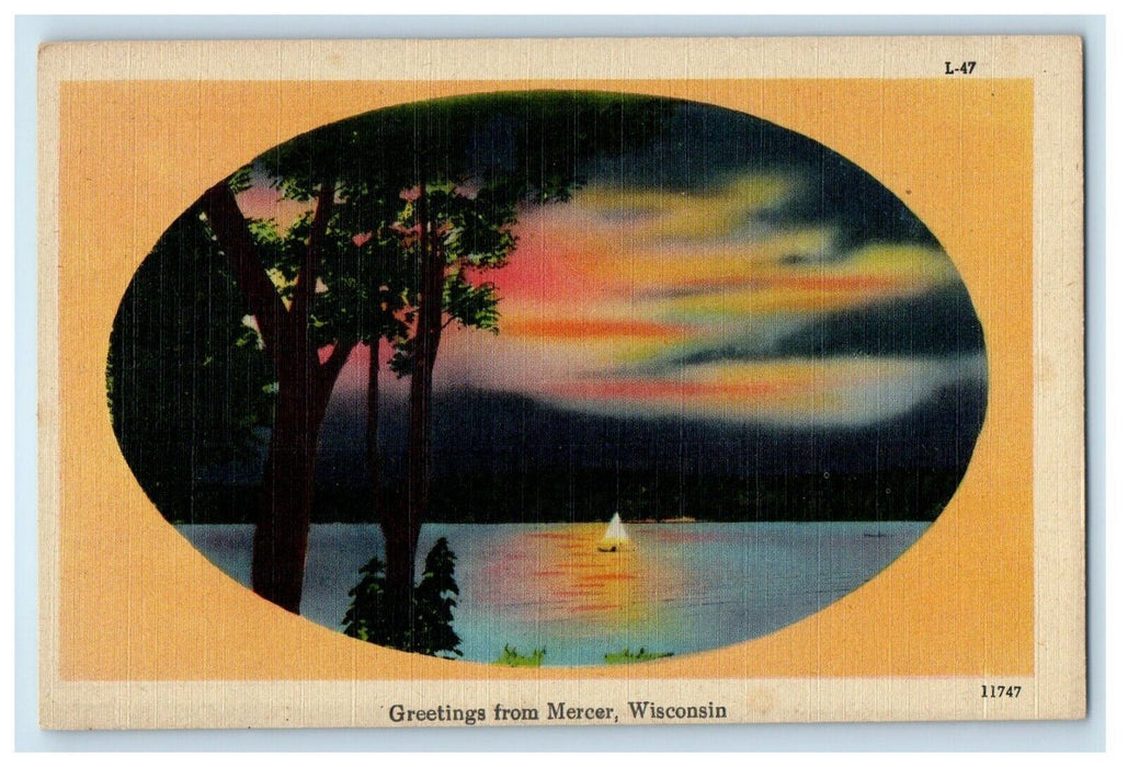 Greetings From Mercer Wisconsin WI, Sea Boat View Postcard