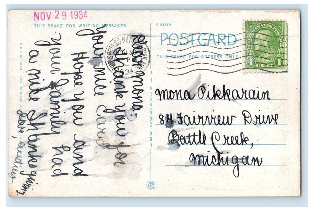 1934 View Of Ozark Bath House Hot Springs National Park Arkansas AR Postcard