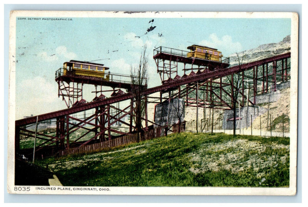 1910 Train Car, Inclined Plane Cincinnati Ohio OH Antique Posted Postcard