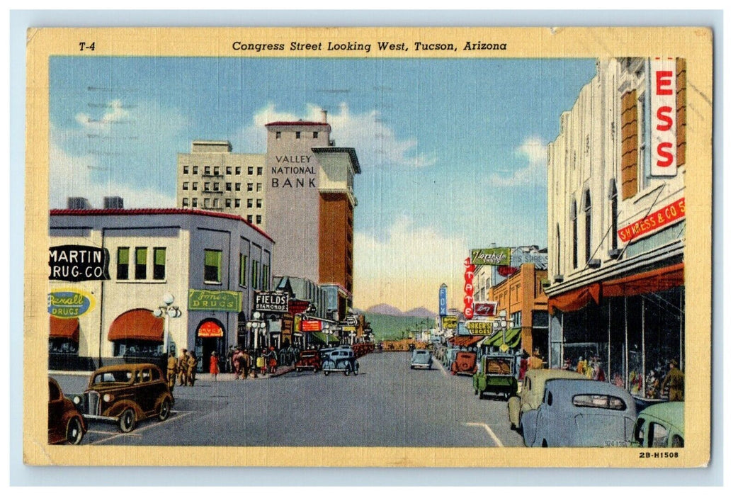 1947 Congress Street Looking West Cars Tucson Arizona AZ Posted Vintage Postcard