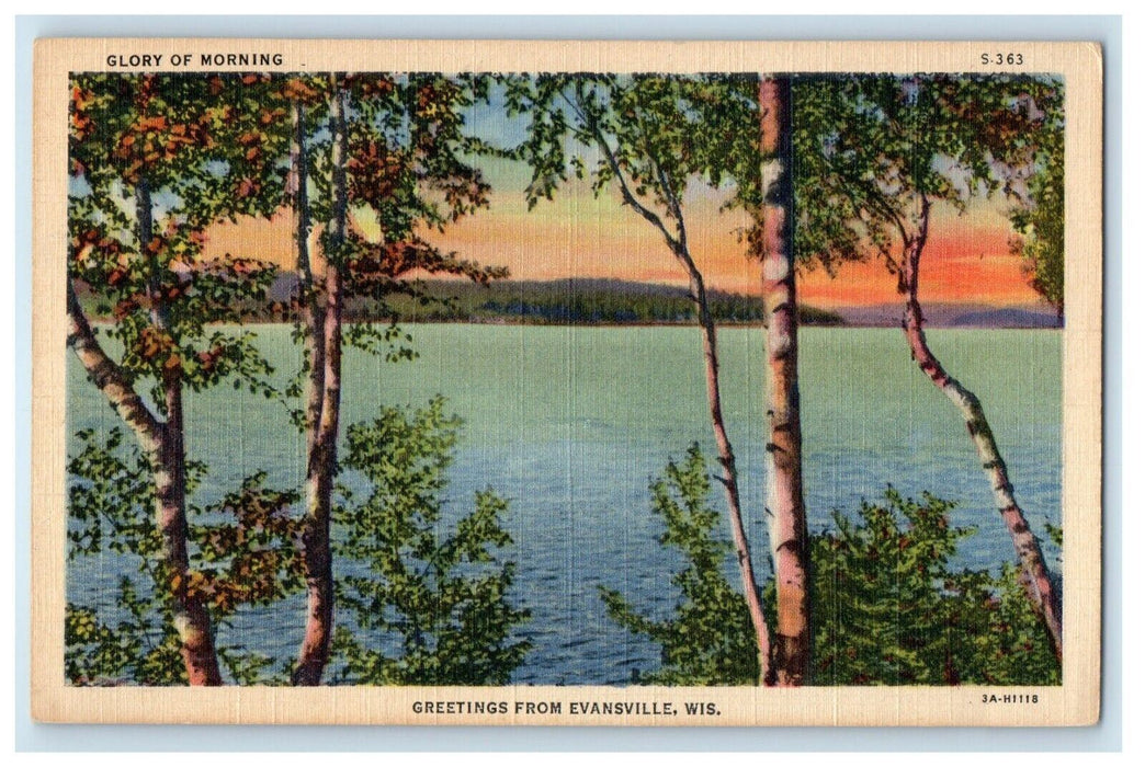 c1940's Greetings From Evansville Wisconsin WI, Glory Morning Postcard