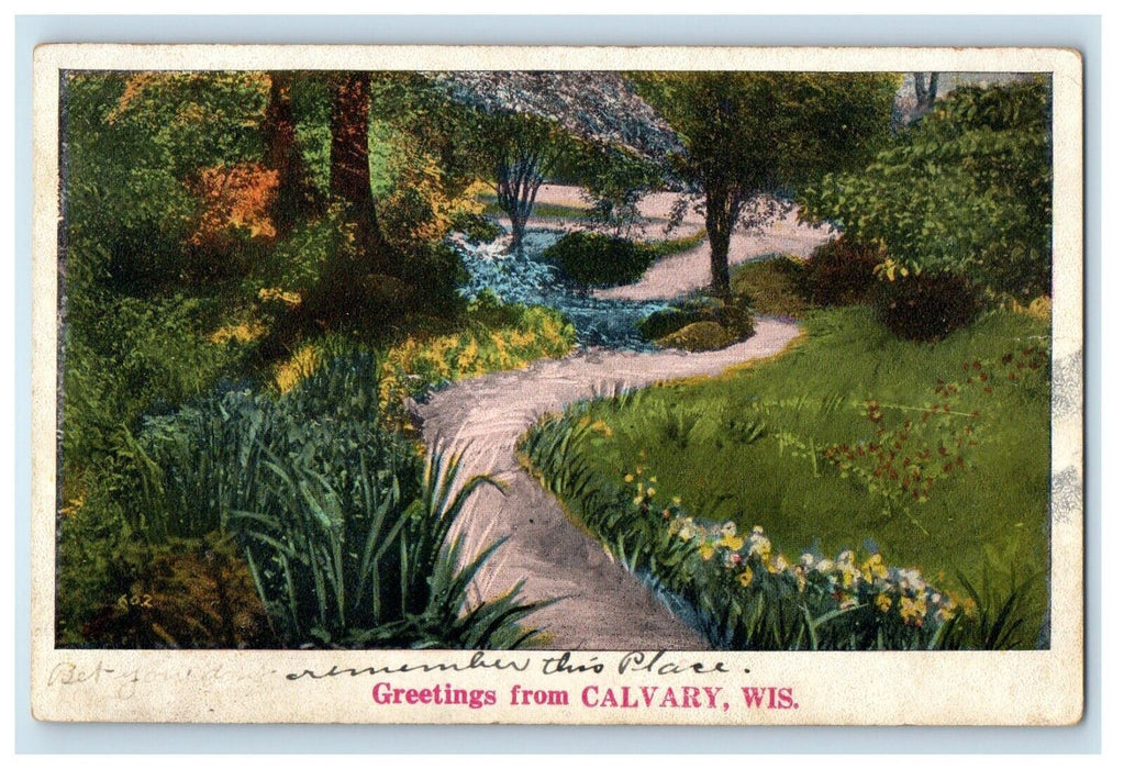 c1920's Greetings From Calvary Wisconsin WI, Road View Postcard
