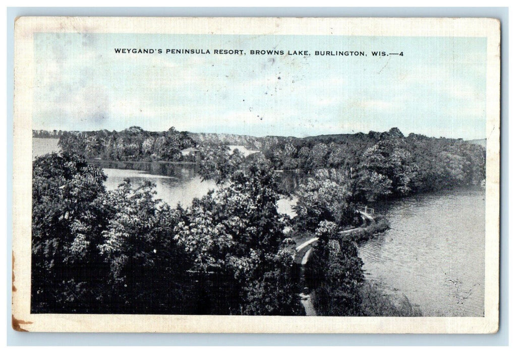 1938 Weygand's Peninsula Resort Browns Lake Burlington Wisconsin WI Postcard