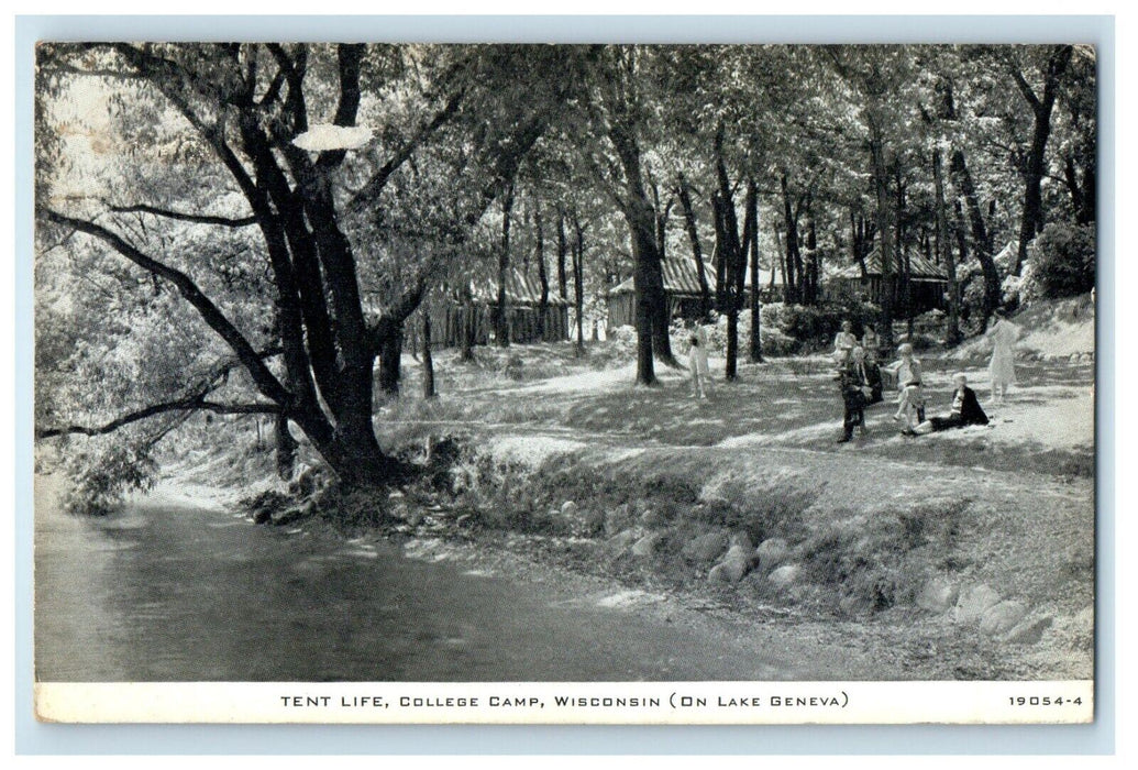 1937 Tent Life College Camp On Lake Geneva Wisconsin WI Vintage Postcard
