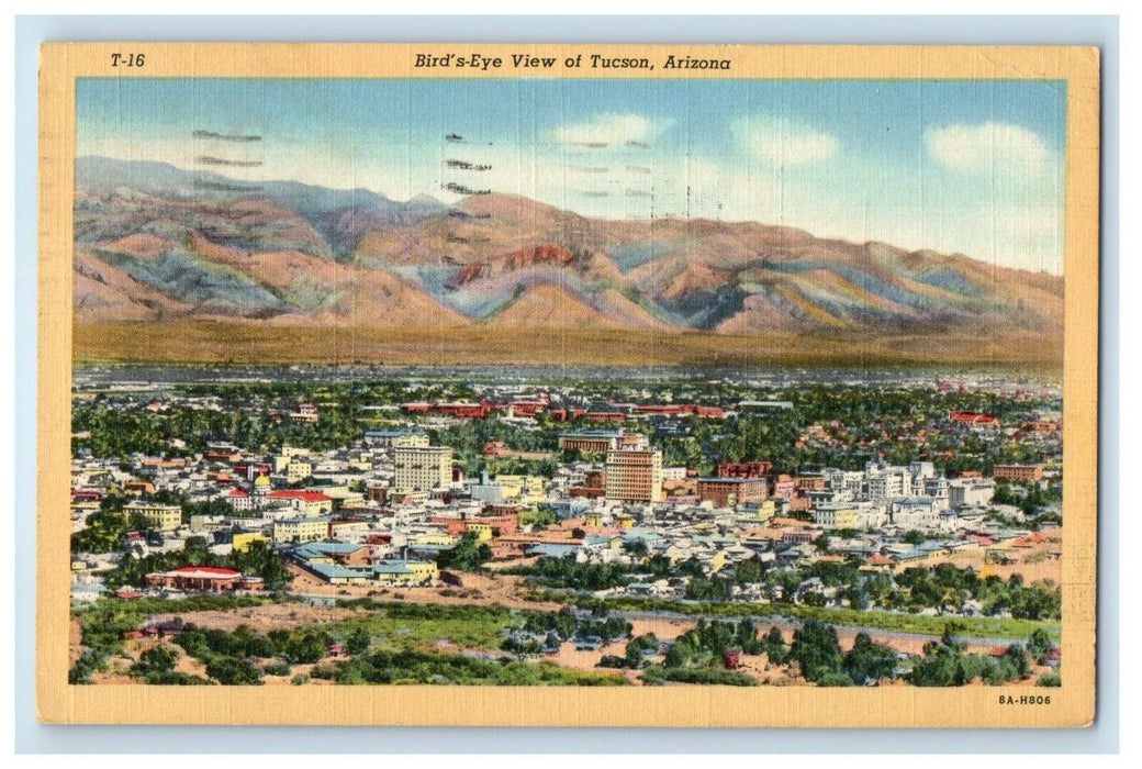 1940 Bird's Eye View Of Tucson Arizona AZ, Showing Mountain Vintage Postcard