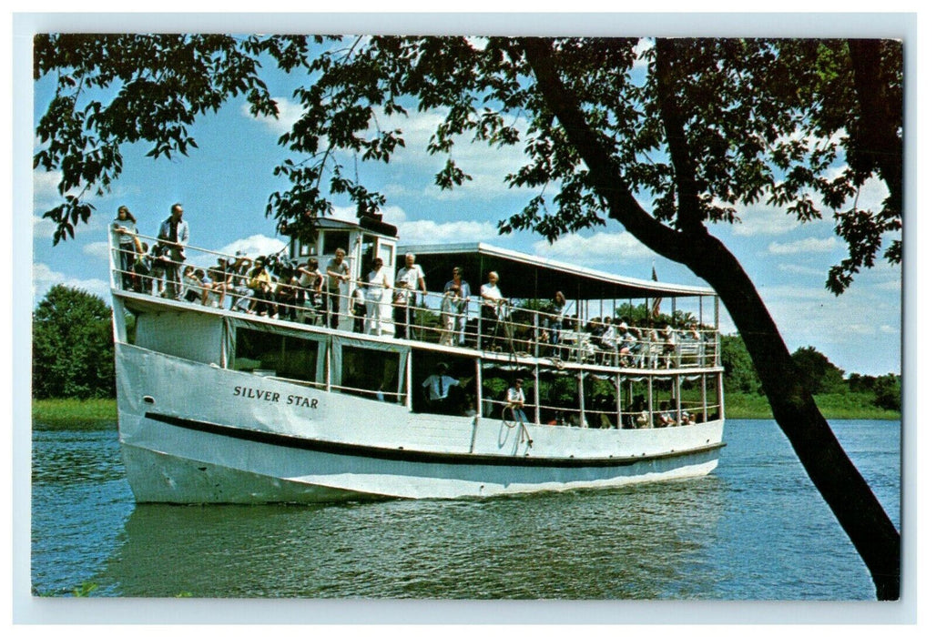 c1940's Silver Star Boat Steam Train And Riverboat Essex Connecticut CT Postcard