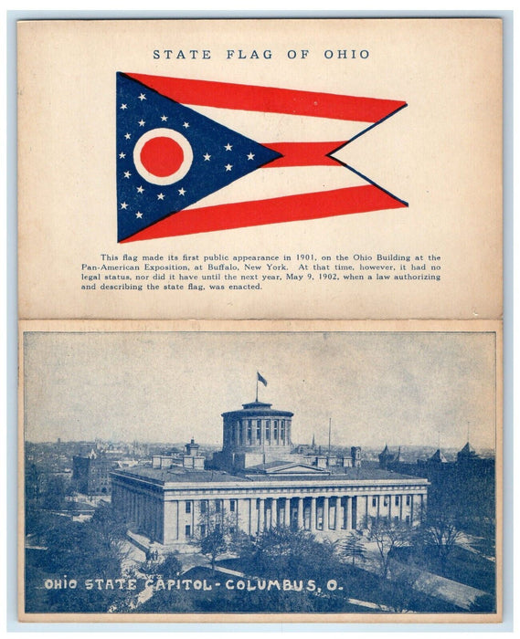 State Flag Of Ohio And Ohio State Capitol Columbus OH Fold Out Postcard