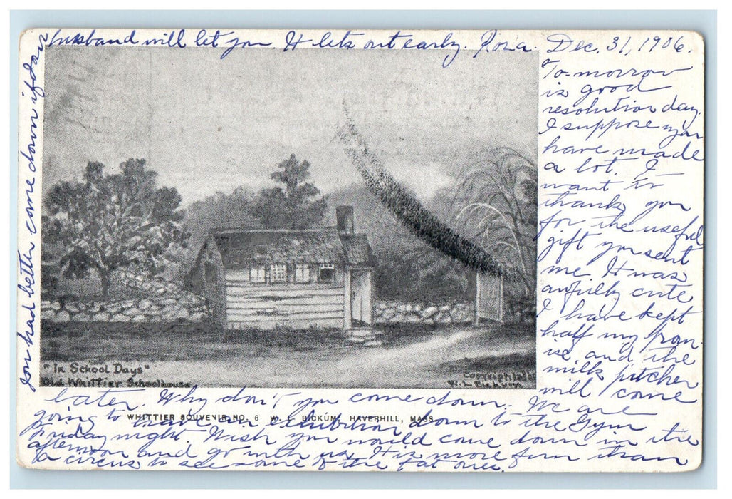 1907 In School Days Old Whittier Schoolhouse Haverhill MA PMC Postcard