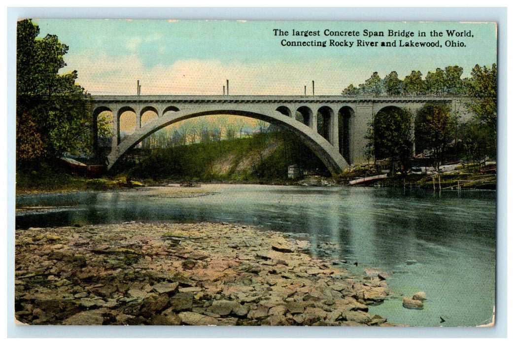 c1910s Connnecting Rocky River and Lakewood Ohio, Largest Span Bridge Postcard