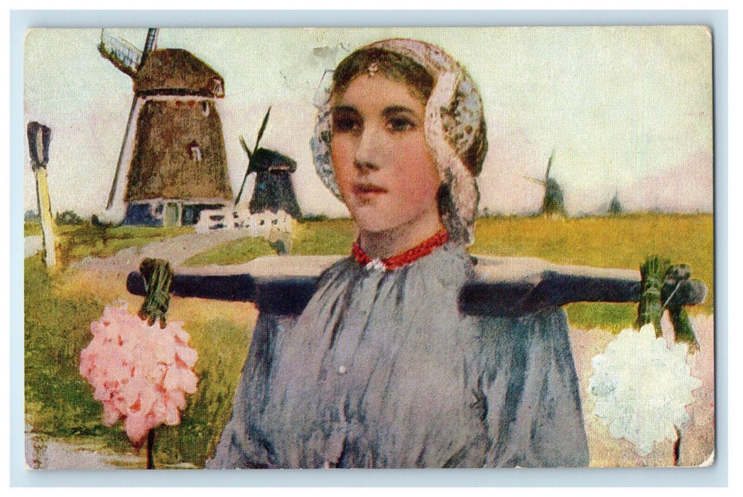 New York NY, Holland Windmill Flowers Rosenheim's Hats Advertising Postcard