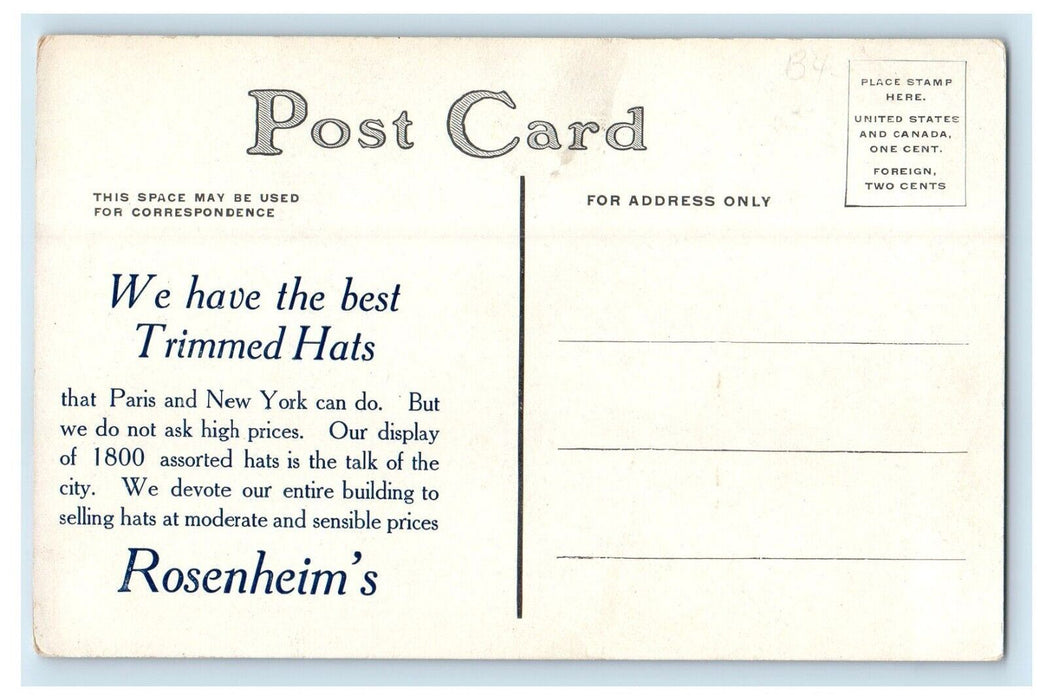 New York NY, Holland Windmill Flowers Rosenheim's Hats Advertising Postcard