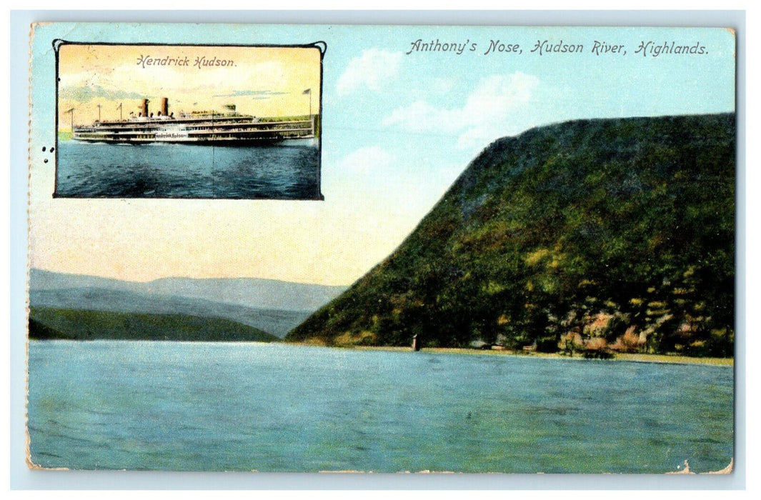 1908 Anthony's Nose, Hendrick Hudson Steamship, Hudson River NY Postcard