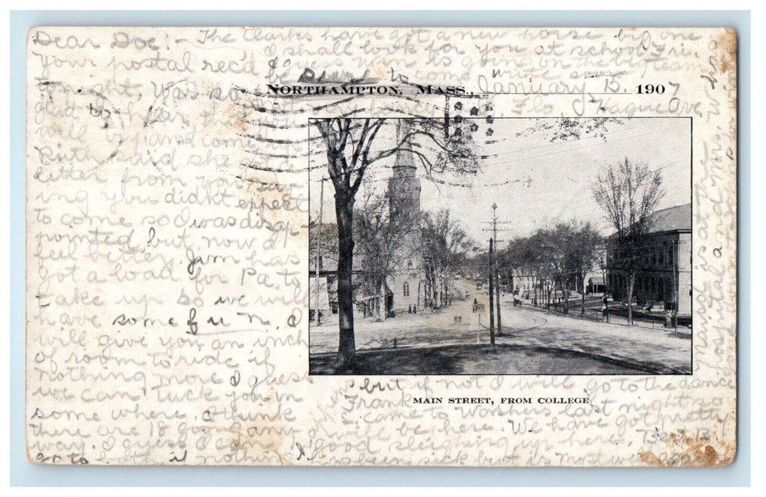 1907 Main Street From College Northampton Massachusetts MA PMC Postcard