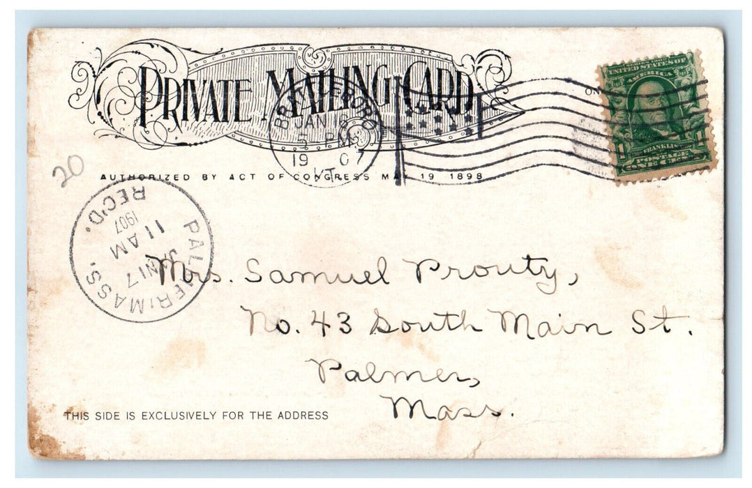 1907 Main Street From College Northampton Massachusetts MA PMC Postcard
