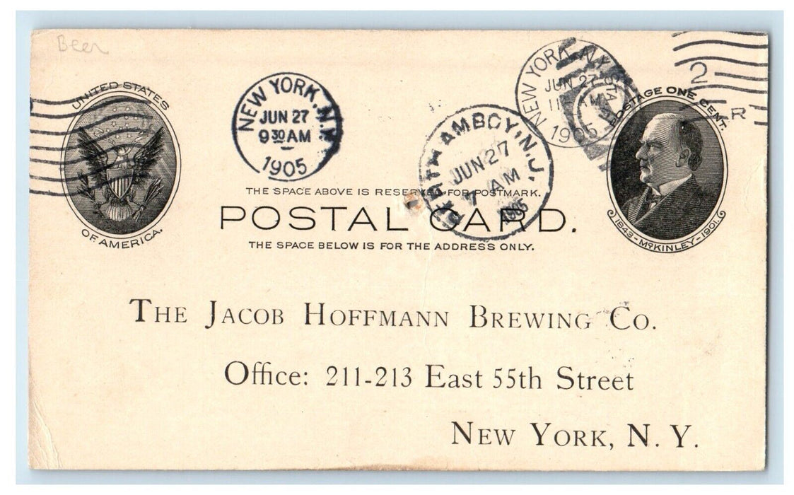 1905 The Jacob Hoffman Brewing Co. New York NY Advertising Antique Postcard