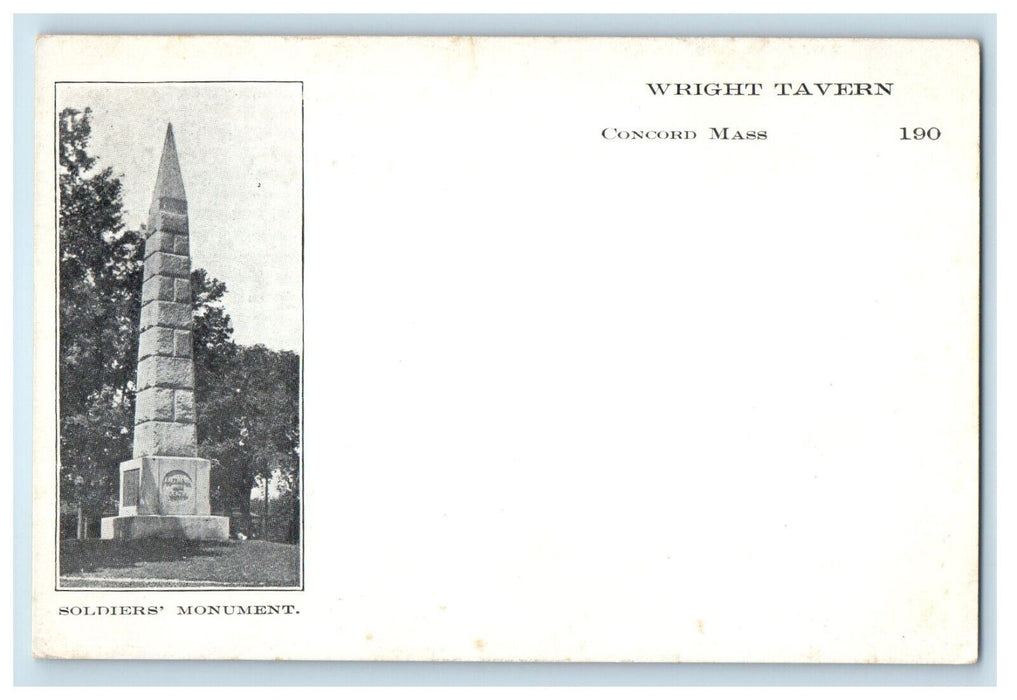 c1900s Soldiers Monument Wright Tavern Concord Massachusetts MA PMC Postcard