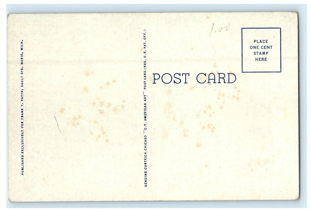 c1930's Steamer Fitzgerald Locking Down Zero Storm Lake Superior Ship Postcard