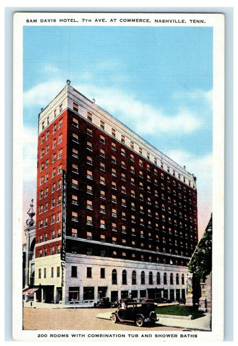 c1930's Sam Davis Hotel 7th Ave. At Commerce Nashville Tennessee TN Postcard