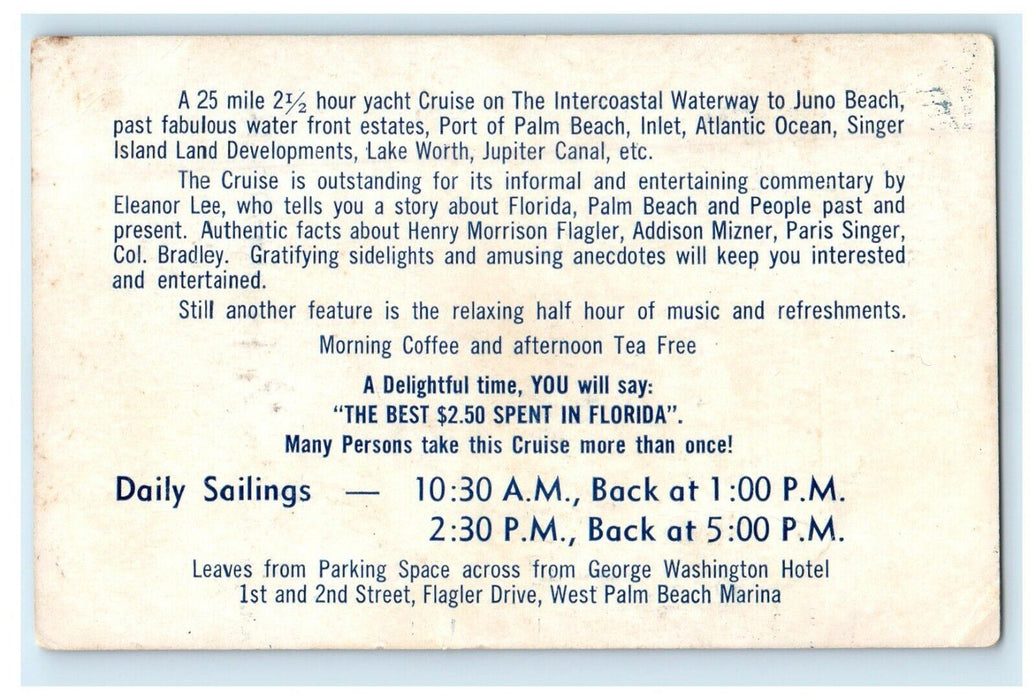 The Yacht Sea Club II Cruise West Palm Beach Florida FL Advertising Postcard