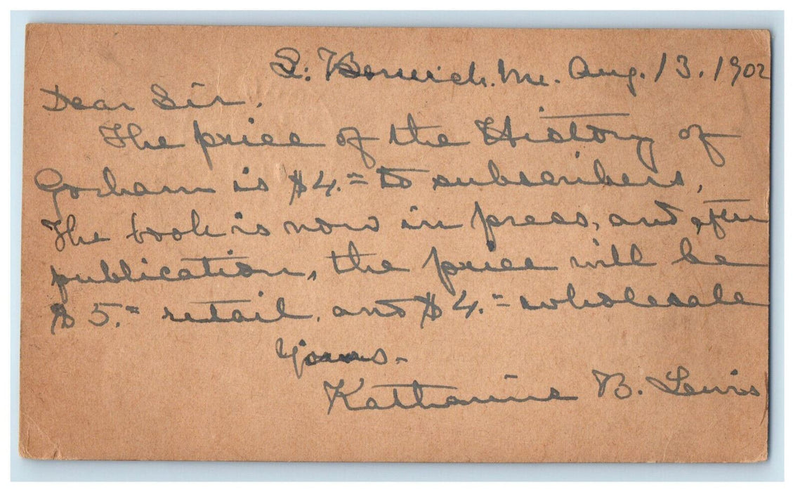 1902 George D Morse Haverhill Massachusetts MA Exeter NH PMC Antique Postcard