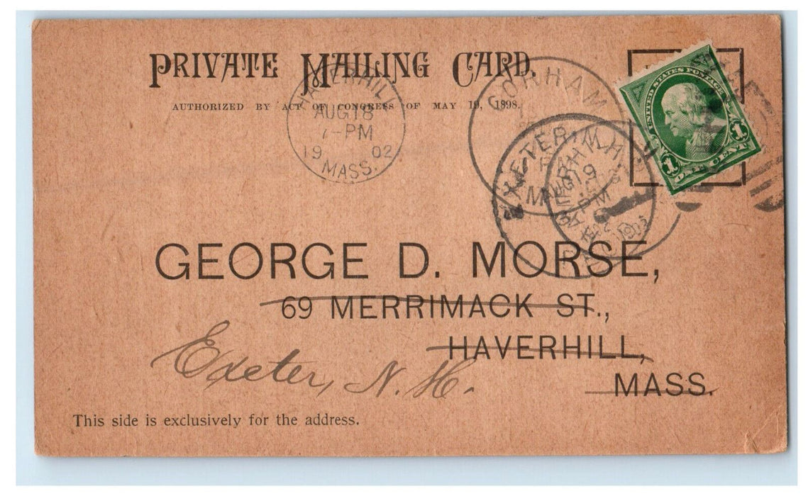 1902 George D Morse Haverhill Massachusetts MA Exeter NH PMC Antique Postcard