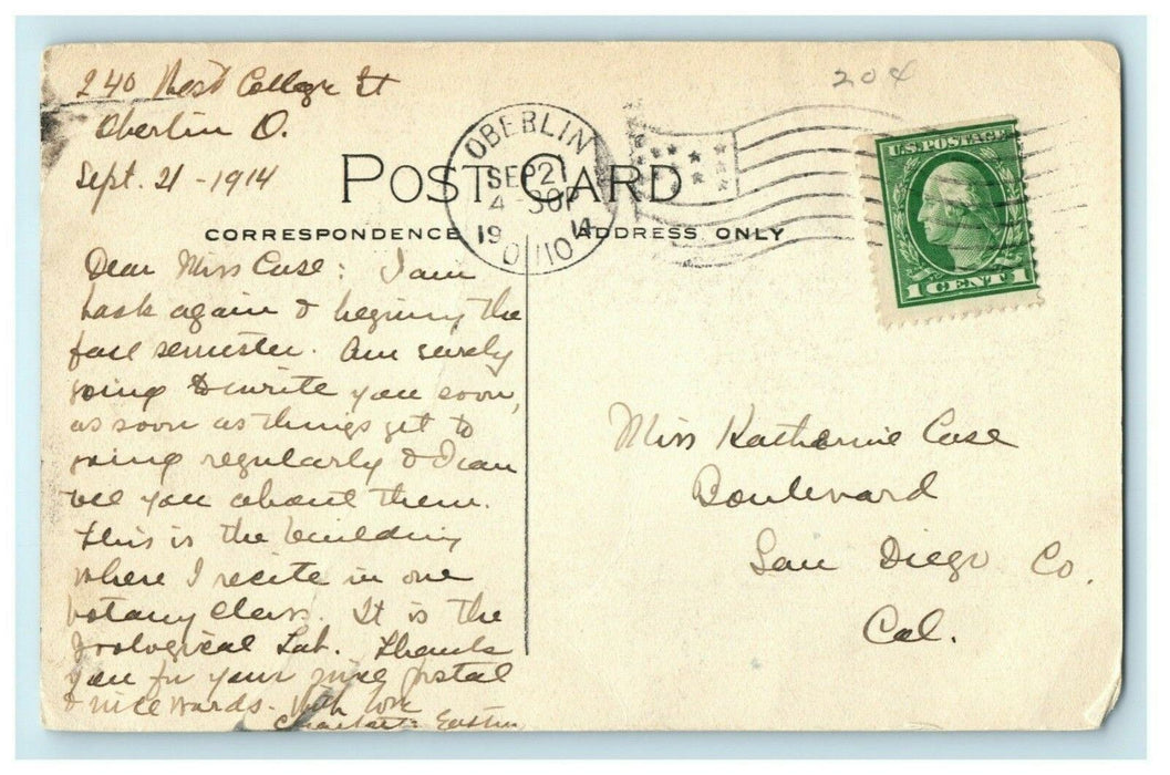 1914 Spear Laboratory Oberlin Ohio OH Posted Antique Postcard