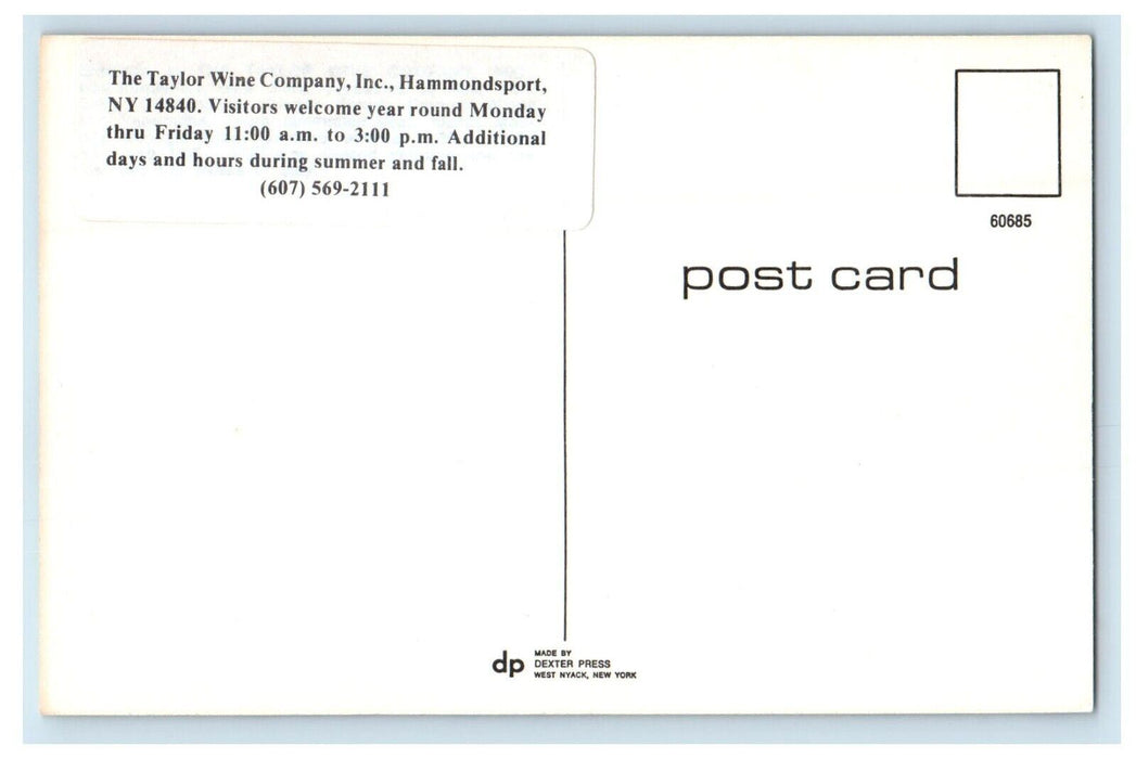 Hammondsport New York NY, The Taylor Wine Company Inc. Advertising Postcard